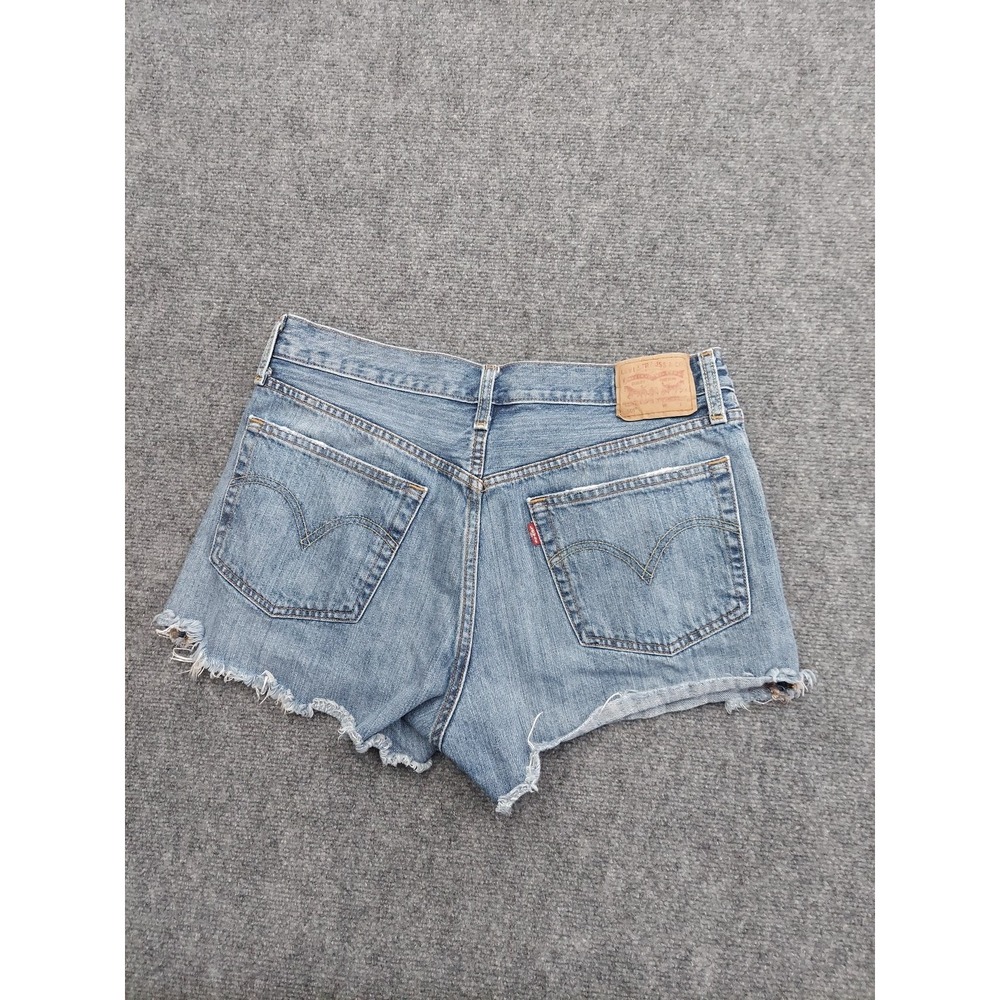 Levis 501 Shorts Womens 30‎ Blue Button Fly Cut Off Raw hem Grunge 3" inseam - Picture 2 of 13